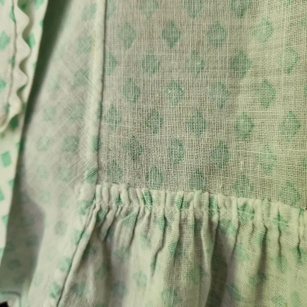 OOAK Half Apron Vintage Kitchen Turquoise Aqua White Plaid with Rick Rack Hem